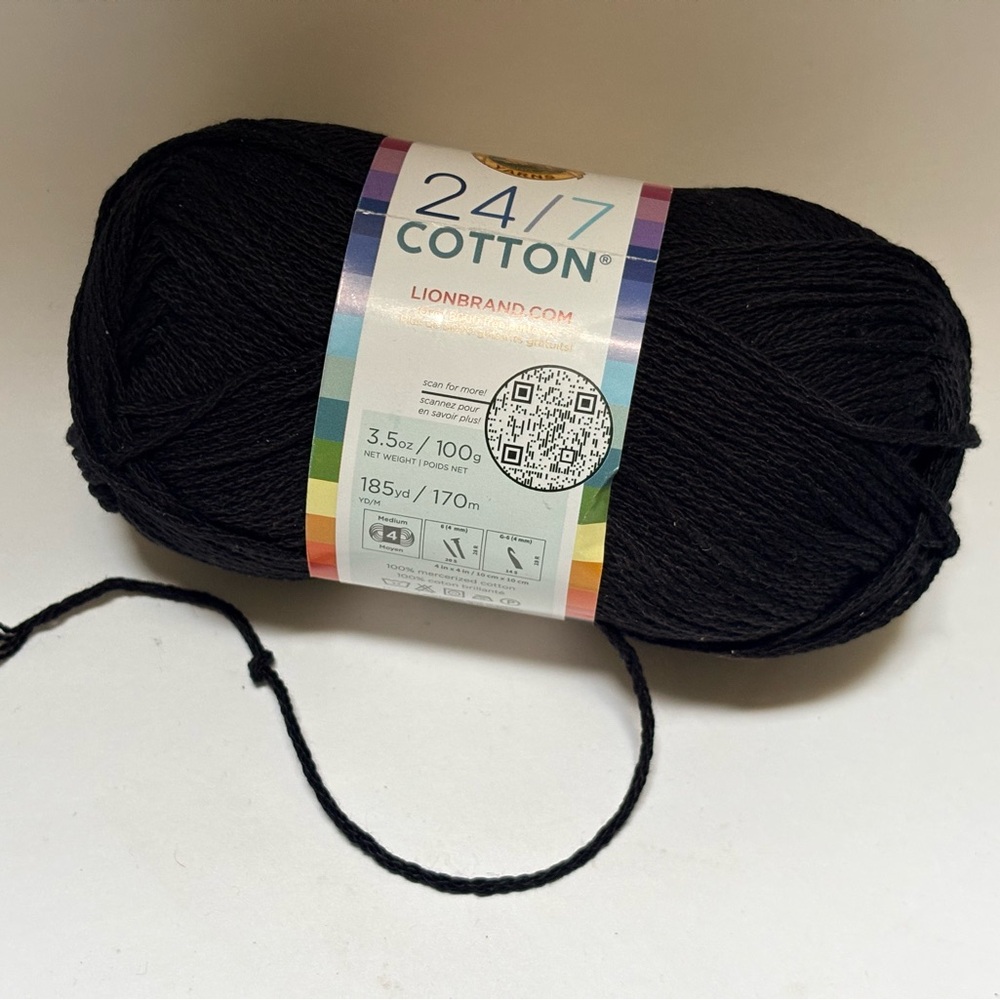 3/$30 | Lion Brand | NWOT 24/7 Cotton Yarn Medium 4 Black - 3.5oz/185yds